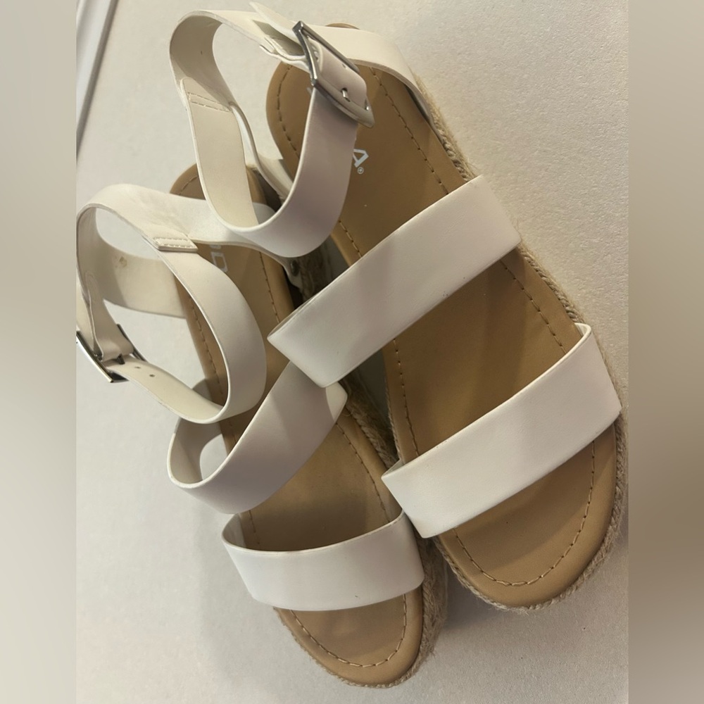 5/$25 White and Tan leather Sandals with Wide Straps